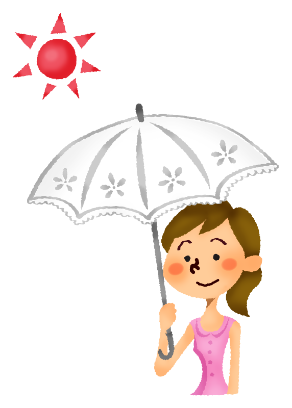 白い日傘をさす女性のかわいいフリーイラスト素材