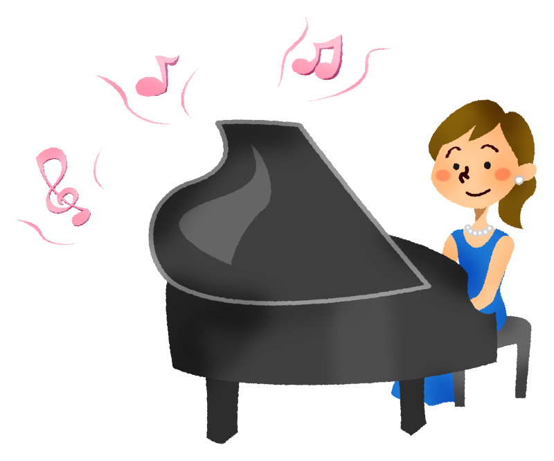 ピアノを弾く女性（コンサート）のかわいいフリーイラスト素材