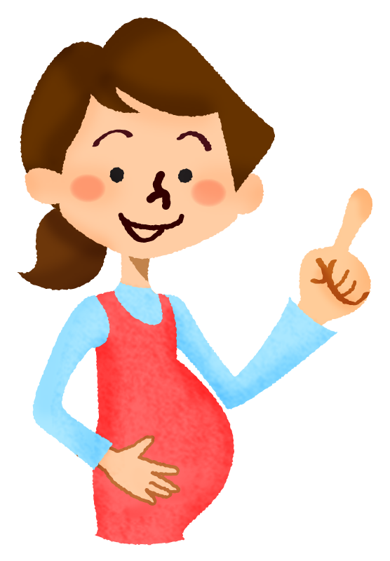 Mujer embarazada señalando con el dedo para arriba