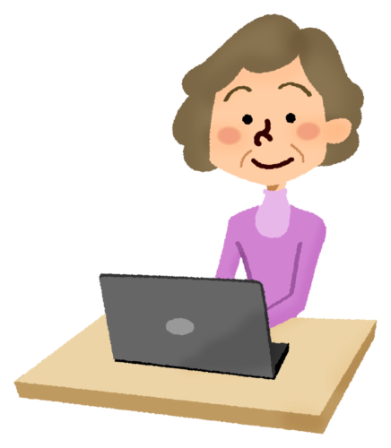 パソコンを使う年配の女性のイラスト