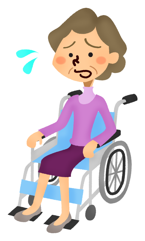 困っている車椅子の年配女性のかわいいフリーイラスト素材