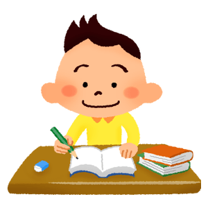 Smiling boy studying
