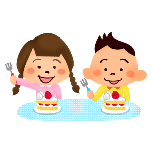 Niños comiendo pastel