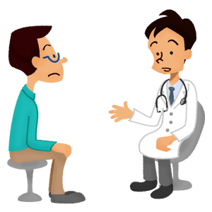 Hombre recibiendo una consulta médica con doctor