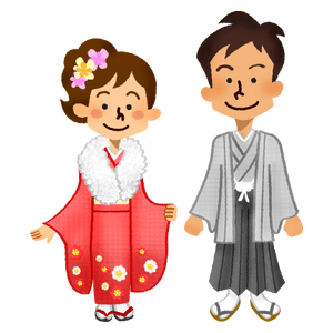 Pareja en kimono para la celebración de la mayoría de edad
