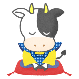 cow in kimono bowing (Fukusuke doll)