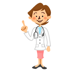 Female doctor pointing upward