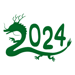 2024年の龍/竜のシルエット（辰年 年賀状無料イラスト）緑