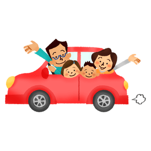 Family driving in car