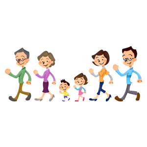 Three generation family walking
