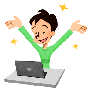 Happy man in front of laptop