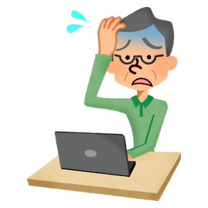 Panicked senior man in front of laptop