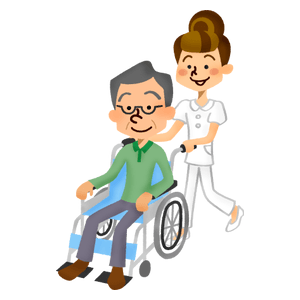 車椅子の年配男性と介護士