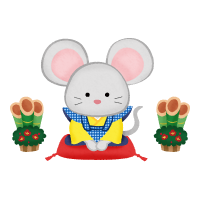 mouse in kimono (Fukusuke doll) and kadomatsu