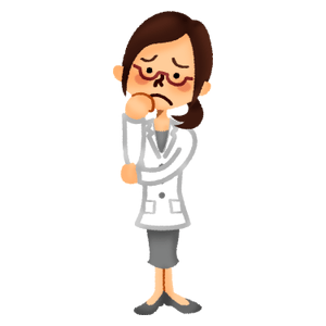 Worried woman in medical lab coat