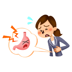 Businesswoman with stomach pain
